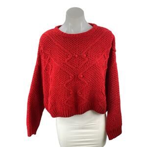 Love Tree Women's Red Argyle Knit Long Sleeve Boxy Pullover Sweater Top Size L